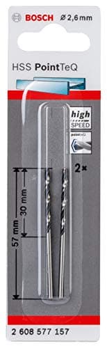 Image of Bosch Accessories Professional 2-piece PointTeQ HSS Twist Drill Bit (for Metal, 2.6 x 30 x 57 mm, Accessories for Drill Driver)