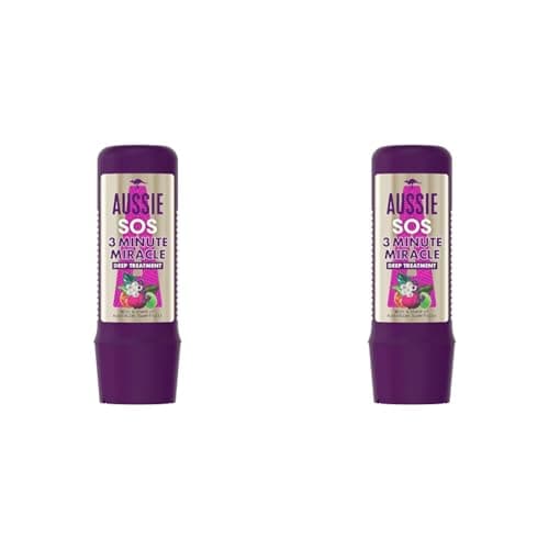 Image of Aussie 3 Minute Miracle SOS Kiss Of Life Vegan Hair Mask, Damaged Hair Repair Treatment For Dry Damaged Hair. Repair Treatment With A Blend Of Australian Superfoods, 225ml (Pack of 2)
