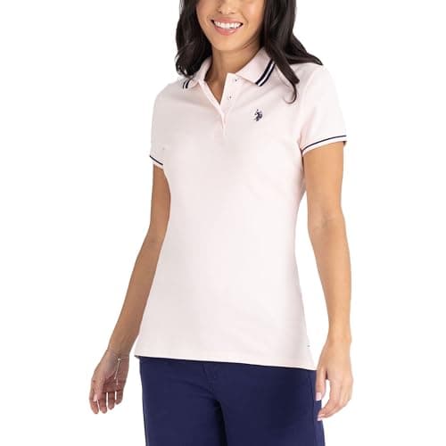 Image of U.S. Polo Assn. Womens Double Tipped Polo Shirt, Classic Pink, S
