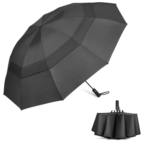 Image of G4Free 62 Inch Large Folding Umbrella 10 Ribs Sturdy Travel Compact Umbrella for Automatic Open Windproof Waterproof Rain Double Canopy