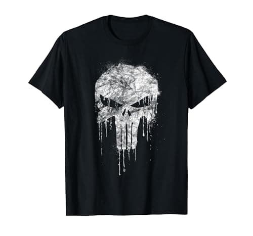 Image of Marvel The Punisher White T-Shirt, Men, Black, 5X-Large