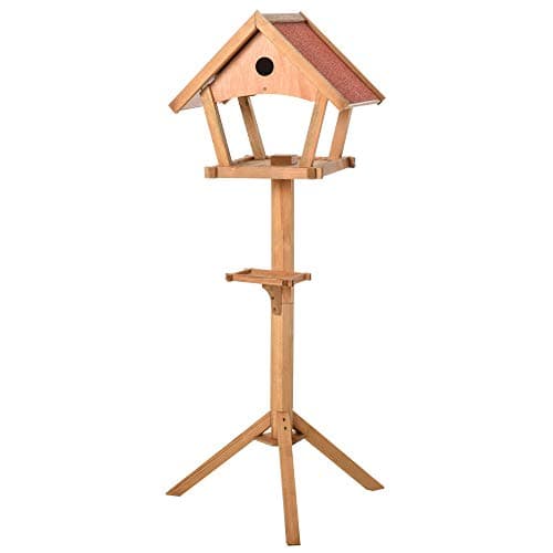 Image of PawHut Wooden Bird Table Freestanding Feeding Station for Garden Outside,139H cm, Natural