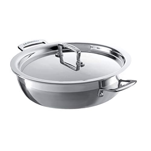 Image of LE CREUSET 3-Ply Stainless Steel Shallow Casserole with Lid, 24 x 6.2 cm, Silver, 96203924001000