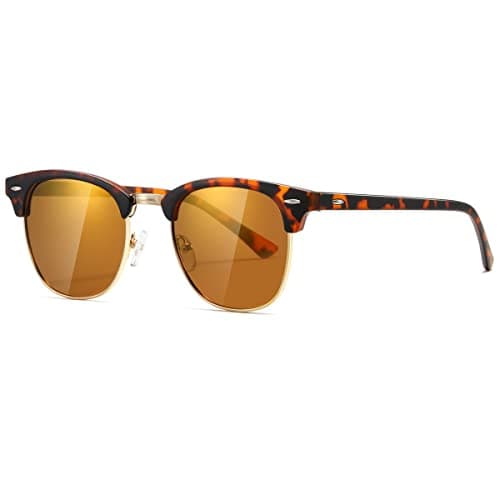 Image of kimorn Polarized Sunglasses Unisex Retor Semi-Rimless Frame Classic Eyewear AE0550 (Matte Tortoiseshell Gold Mirror, 52)