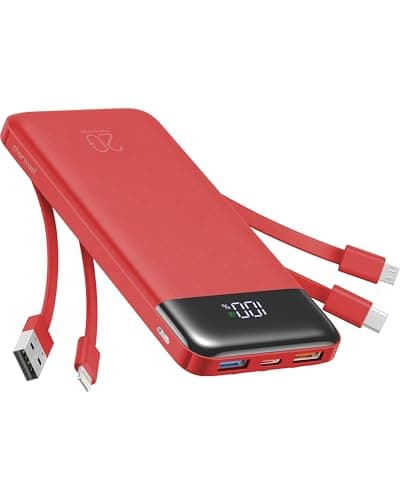 Image of Charmast 20000mAh Power Bank with 4 Built-in Cables, 22.5W Fast Charging Portable Charger for iPhone, Android, iPad, No Extra Cords Needed for Travel, Work, Emergency(Flame Red)