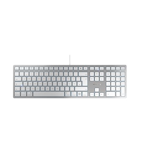 Image of CHERRY KC 6000C FOR MAC, Wired Mac Keyboard (USB-C Connection), German Layout (QWERTZ), Whisper-Quiet Keys, Compact & Flat Design, Silver/White
