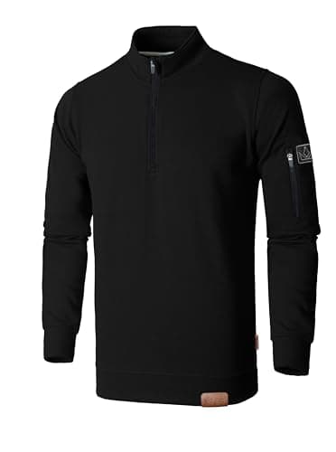 Image of JRC Just Royal Clothing Mens Quarter Zip Mock Neck Fleece Jumpers with Sleeve Zip Pocket, Casual 1/4 Zip Sweatshirts, Pullover, Sweater (Black, M)