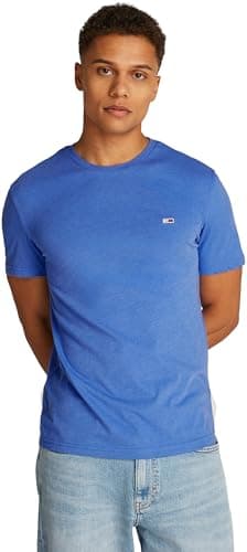 Image of Tommy Jeans Men's TJM XSLIM Jaspe HTR TEE EXT DM0DM20363 S/S T-Shirt, Blue (Tempo Blue HTR), L