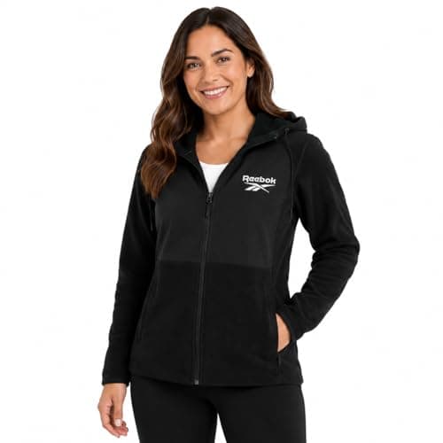 Image of Reebok Womens Fleece Jacket - Lightweight Super Soft Polar Fleece Lined Outerwear - Zip Up Hooded Winter Jackets for Women, Jet Black, M