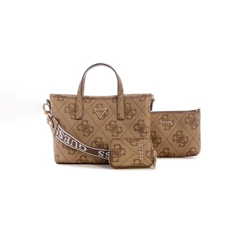 Image of GUESS Latona II Mini Tote Strap for Women, Coffee Logo, 10 cm x 21 cm x 18 cm