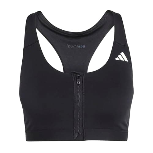 Image of adidas Women's Optime Essentials Workout Zip-Front Medium Support Bra, Black, XL
