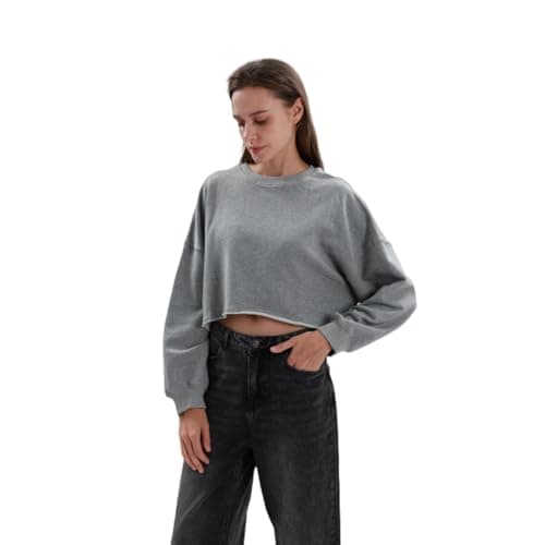 Image of Amazhiyu Oversized Sweatshirt Women Cropped Hoodie, Loose Fit Crewneck Long Sleeve Tops for Fall Spring Grey M