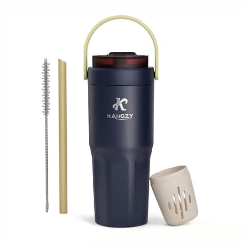 Image of KANGZY Coffee Cup Travel Mug 600ml – Stainless Steel Insulated Water Bottle, 2-in-1 Lid, Vacuum Thermal Cup, Leak-Proof Design, Keeps Drinks Hot 8H+ / Cold 24H – Work, Travel & Car (Navy)