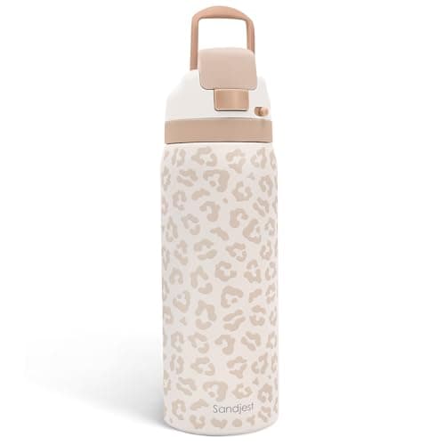 Image of Leopard Print Insulated Stainless Steel Water Bottle with Straw for Sports and Travel, 32oz, Gifts for Women Girls Friends Teens Birthday Christmas (Beige)