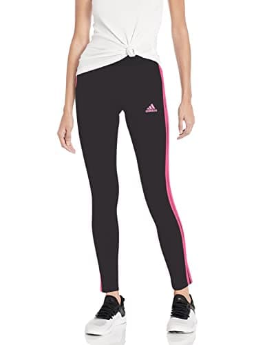 Image of adidas Women's LOUNGEWEAR Essentials 3-Stripes Leggings, Black/Pulse Magenta, 2x
