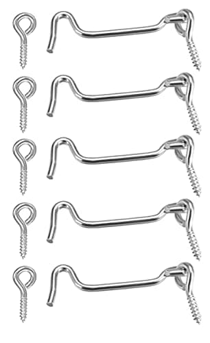 Image of TERF® High Quality Cabin Hook and Eye Zinc 50mm (2 inch) Gate Door Lock Latch Hook Eye For Window Slide Barn Bathroom Toilet Cabinet Cupboard Shed Gate Door Latch and Multi Purpose Use - Pack of 5