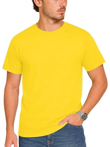 Image of LUXY LINE Men’s Plain T-Shirt Crew Neck & Short Sleeve Cotton Top for Adults Soft and Durable Gym Tees for Men (S-2XL) Yellow