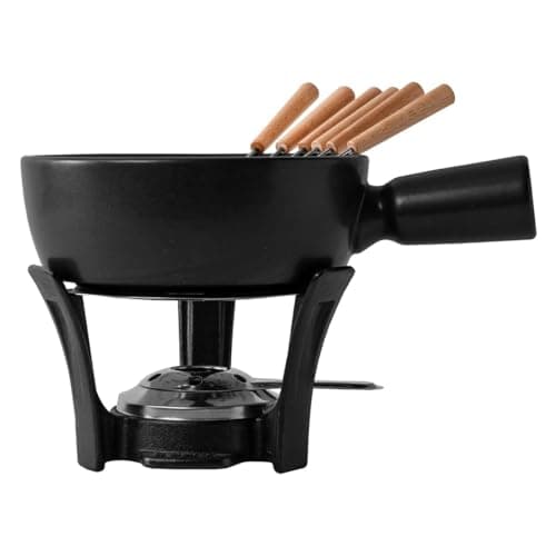 Image of Boska Fondue Set Nero / Fondue Pan with 6 Forks / Cast Iron Base / Ceramic Pan / Black / 33.8 fl oz