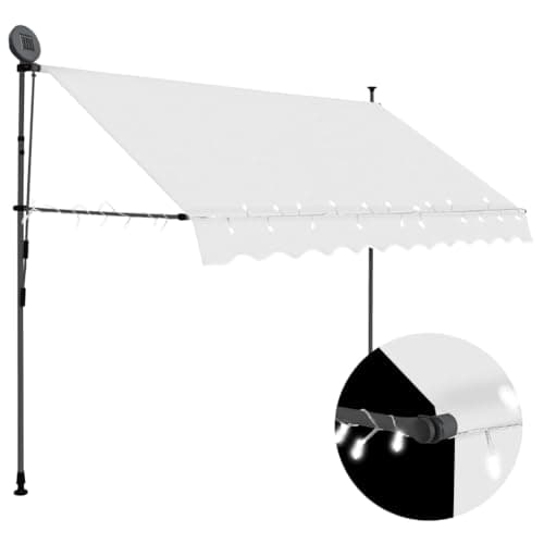 Image of vidaXL Manual Retractable Awning with LED Lights, 250 cm, Cream - Weather Outdoor Polyester Canopy with Steel Frame, Easy Installation