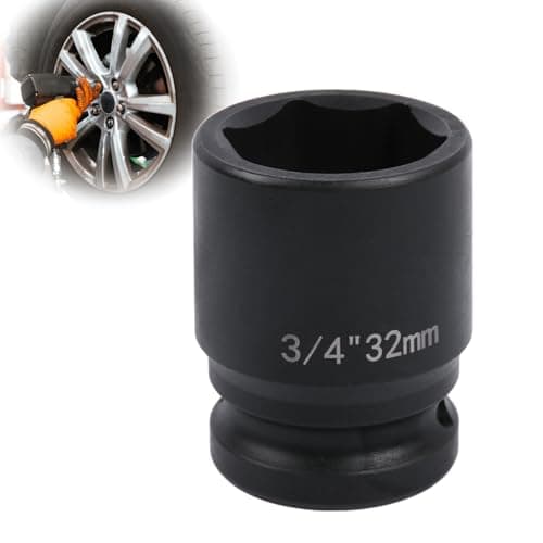 Image of Deep 6-Point Impact Socket 3/4" Drive 32mm,Chrome Molybdenum Steel, Anti-Rust Metric Hex Socket for Car Repairs and Impact Wrench