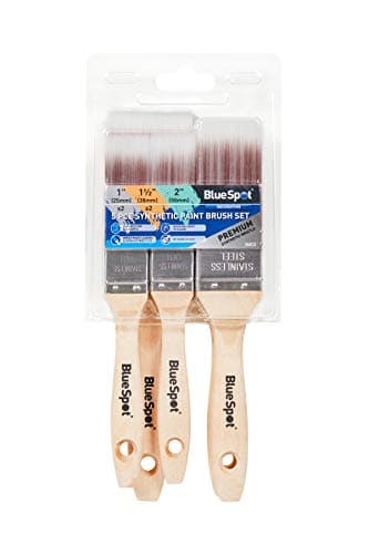 Image of Blue Spot Tools 36012 5 Piece Synthetic Paint Brush Set With Wooden Handle (2 PCE – 1”. 2 PCE – 1 ½”. 1 PCE – 2”), No Bristle Loss