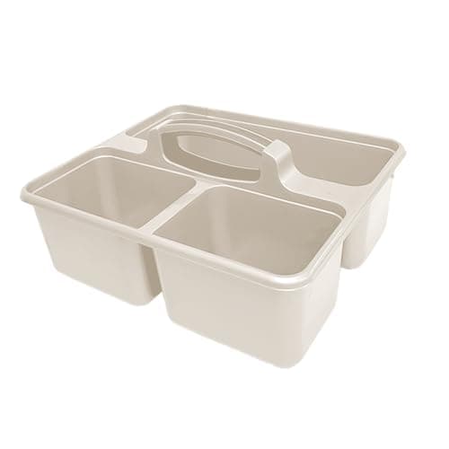 Image of Optimal Products 2 & 3 Sections Compartments Plastic Large Caddy Kitchen Cleaning Tools Carry Tray Tidy Organiser With Handle UK (3 Compartments Taupe)