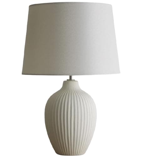 Image of Britalia Ceramic Table Lamp, Cream Ribbed Base with Cotton Drum Shade, 51cm Height