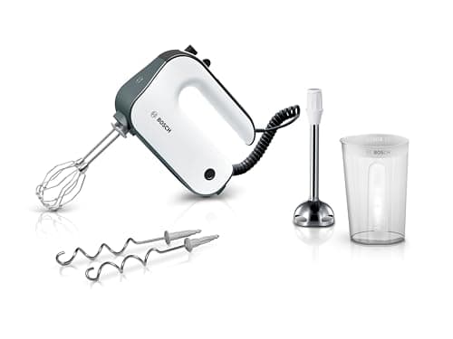 Image of Bosch Styline MFQ49700 Hand Mixer, 5 Levels, 2 Mixing Hooks, Stainless Steel, Spiral Cable, Stainless Steel Mixer Rod, 850 W, White/Dark Silver