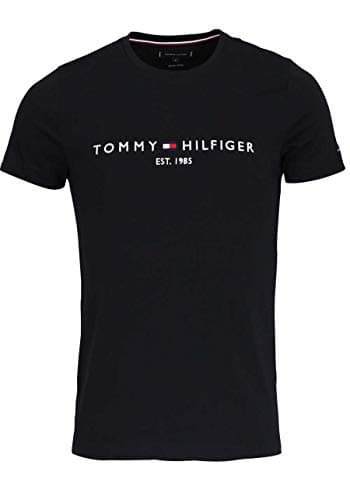 Image of Tommy Hilfiger Men’s Short Sleeve Round Neck Core Tommy Logo T-Shirt, Black (Jet Black), XS