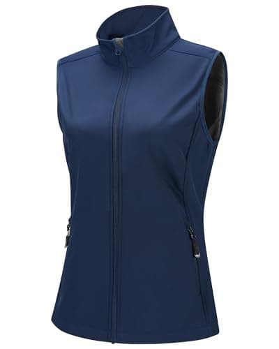 Image of 33,000ft Women's Softshell Full Zip Gilet Fleece Lined Windproof Vest Outerwear Lightweight Sleeveless Jacket for Running Hiking Golf Dark blue M/UK 12