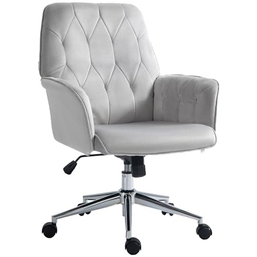 Image of Vinsetto Office Desk Chair, Velvet-Feel Fabric Vanity Chair with Height Adjustable, Armrest, Swivel Chair for Home, Light Grey