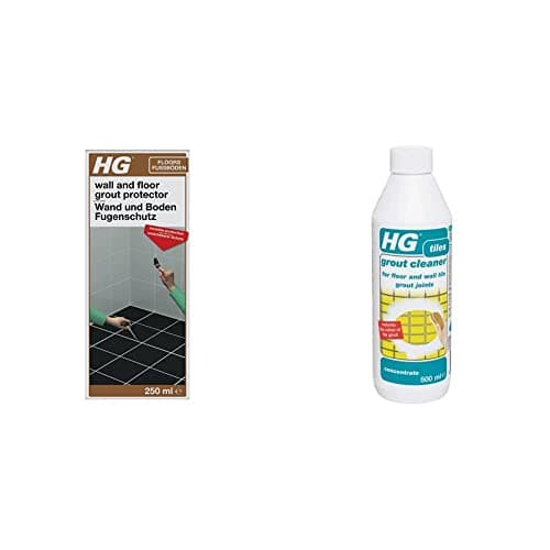 Image of HG Super Protector for Wall and Floor Grout-Protects Against Oil, Grease and Moisture-Colourless, 250ml & Grout Cleaner is a grout cleaner 500 ml - concentrated formula for floor