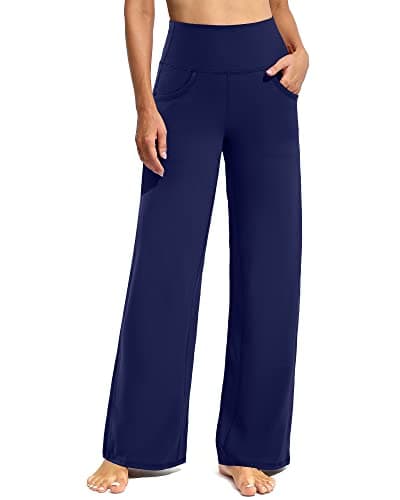 Image of Promover Wide Leg Trousers for Women UK with Pockets Straight Wide Leg Stretch Work Tracksuit Bottoms Gym Joggers Causal Lounge Tummy Control Pants(Royal Blue,L,Regular)