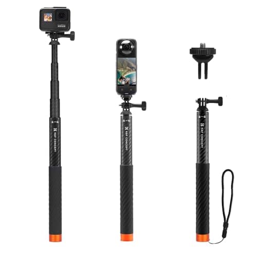 Image of K&F Concept MS21 Carbon Fibre Selfie Stick, Invisible Selfie Stick with Adapter, Extendable Selfie Stick for Insta 360 Ace/Ace Pro/X4/X3/ONE X2/ONE X, DJI Osmo Action, AKASO Action Camera
