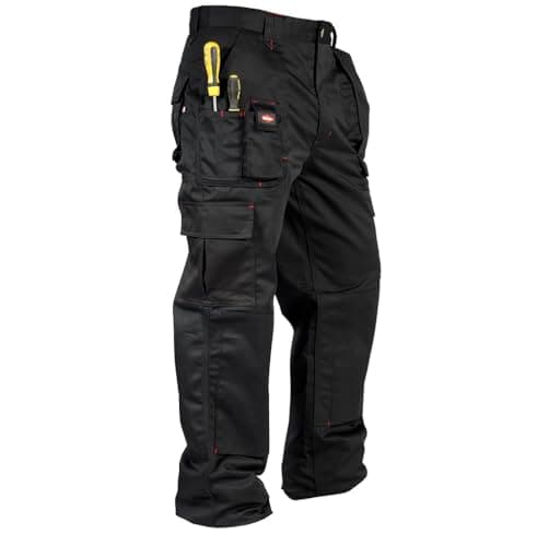 Image of Lee Cooper LCPNT206 Workwear Mens Multi Pocket Easy Care Heavy Duty Knee Pad Pockets Safety Work Cargo Trousers Pants, Black, 30W/31L