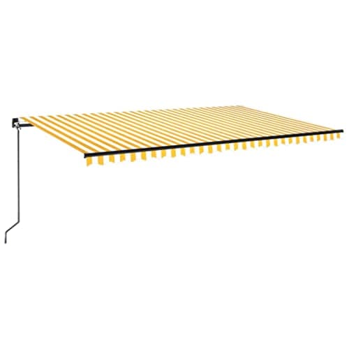 Image of vidaXL Manual Retractable Awning 500x300 cm with Solar LED Lights - Yellow/White Stripe Aluminium Outdoor Patio Canopy