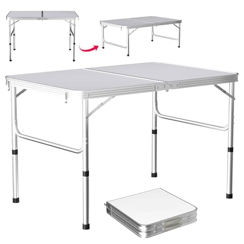 Image of 3ft Picnic Folding Tables, Aluminum Picnic Table with 2 Adjustable Height (37/67cm) for Camping with Carry Handle, Camping Table Lightweight for Picnic, BBQ, Fishing, Outdoor, Indoor (90x60x37/67cm)