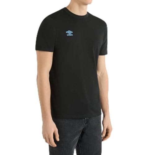 Image of Umbro Mens Stadium T-Shirt Black/Azure Blue L Short-Sleeved Cotton Polyester Single Jersey