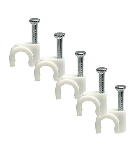 Image of Round White Cable Clips 5mm with Fixing Nails - Packs of 100