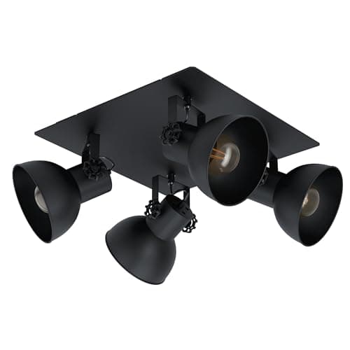 Image of Eglo Ceiling Light Fitting Barnstaple 1, 4 Bulbs Lighting in Vintage, Industrial and Retro Design, Living Room and Bedroom spotlights Made of Black Steel, E27 Socket
