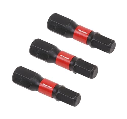 Image of Sealey Impact Power Tool Hexagon Screwdriver Bits Hex 5mm 25mm Pack of 3, Red