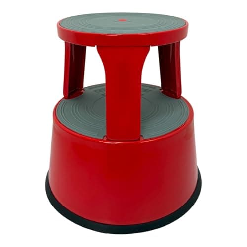 Image of Durable Steel Kick Step Stool – Heavy-Duty, Non-Slip, Portable, 150kg Capacity, Spring-Loaded Castors, Scratch-Resistant, Ideal for Home, Office, Warehouse, Factory (RED)