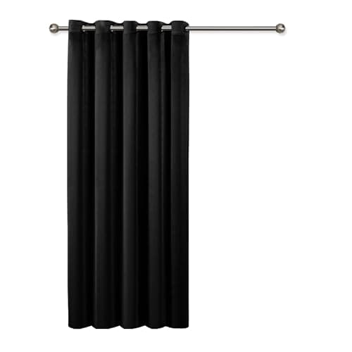 Image of Imperial Rooms Crushed Velvet Curtains for Living Room 66x84 Inch Eyelet Blackout Curtains Super Soft Ring Top Thermal Insulated Black Curtain 1 Panel with Matching Tieback