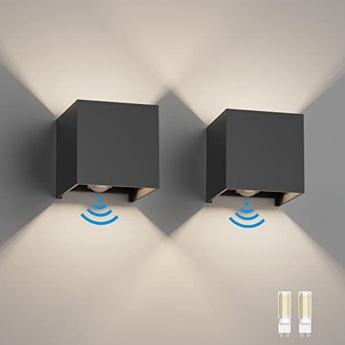 Image of Klighten 2PCS Outdoor Wall Light with Motion Sensor, Waterproof IP54 Outside Wall Lamps with Sensor, Adjustable Beam Angle, Natural White 4000K, Dark Grey (G9 LED Bulb Include)
