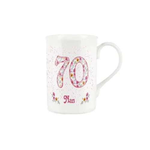 Image of Purely Home Nan Pink Floral Ages Mug - 70th Birthday Gifts for Her - Nanny Bone China Coffee/Tea Mug