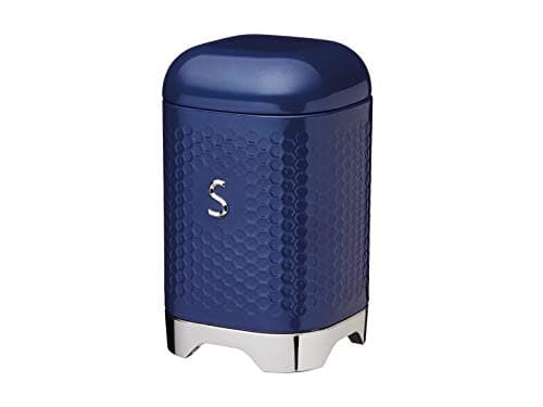 Image of KitchenCraft Lovello Textured Sugar Canister with Geometric Hexagon Pattern, 11 x 11 x 19 cm (4.5" x 4.5" x 7.5") - Midnight Navy