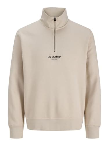 Image of JACK & JONES Mens 1/4 Quarter Zip Sweatshirt Beige