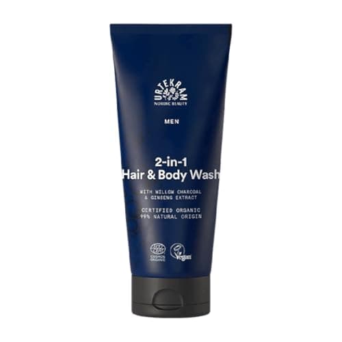Image of Urtekram - Men's 2-in-1 Hair & Body Wash - With Ginseng Extract & Organic Willow Charcoal - Refresh & Revitalizing - 200 ml - Vegan, Organic, Natural Origin