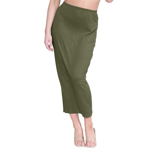 Image of Hamishkane® Womens Skirts Elasticated Waist, Casual Summer Midaxi Skirts Women UK, Plain Womens Bodycon Tube Maxi Skirts, Soft Jersey, Midi Skirt Long Pencil Skirt Khaki