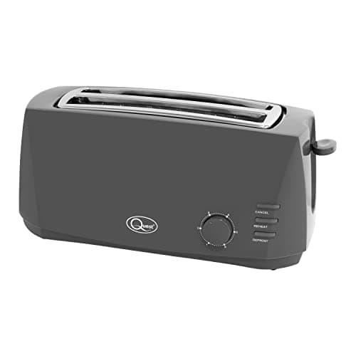 Image of Quest 4 Slice Toaster Grey - Extra Wide Long Slots for Crumpets and Bagels - 6 Settings - Reheat and Defrost
